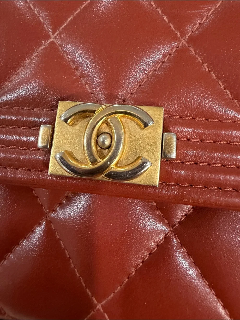 CHANEL Quilted Burgundy Leather Wallet with Gold CC Turnlock